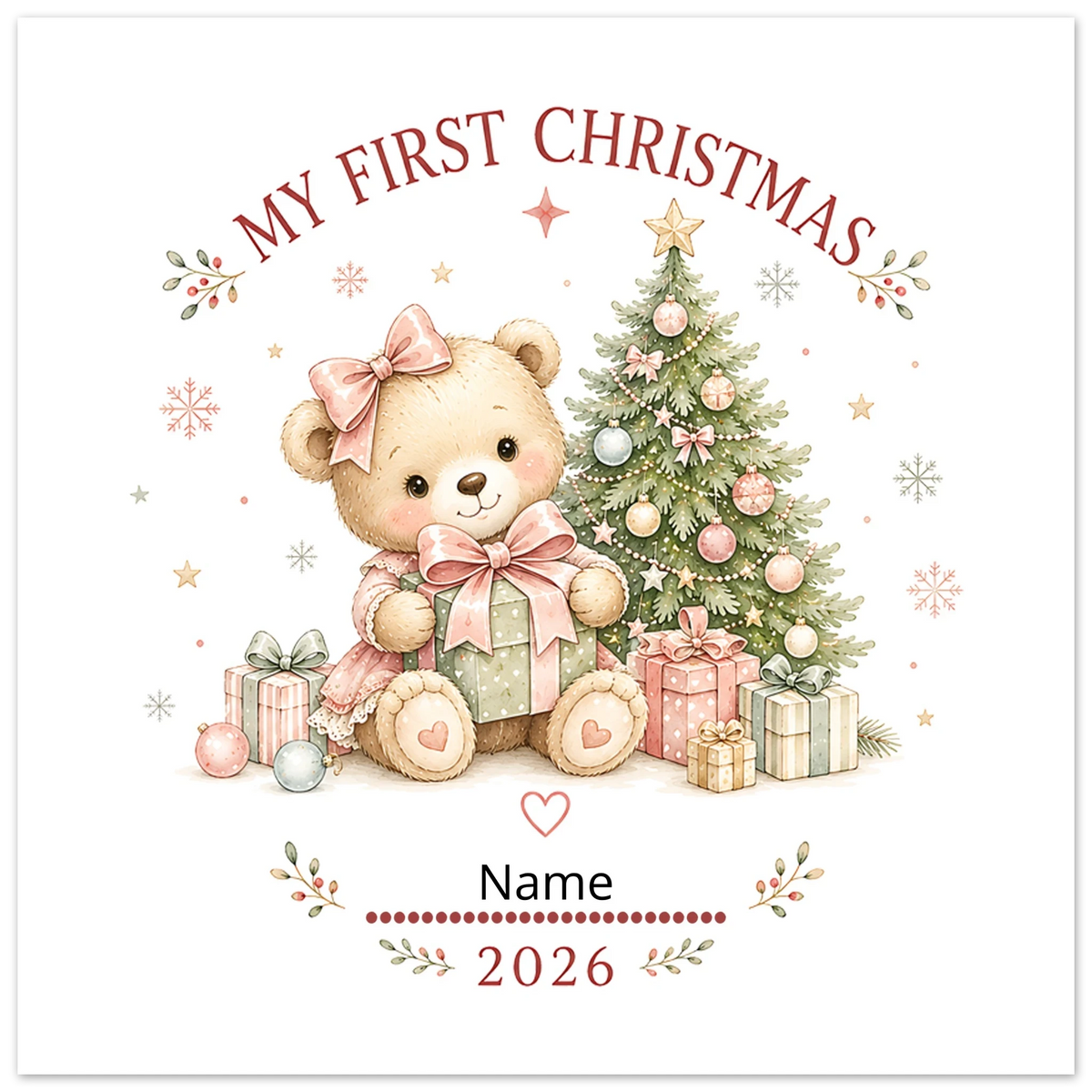 My First Christmas Personalised Teddy Ornament – Custom Keepsake Bauble
