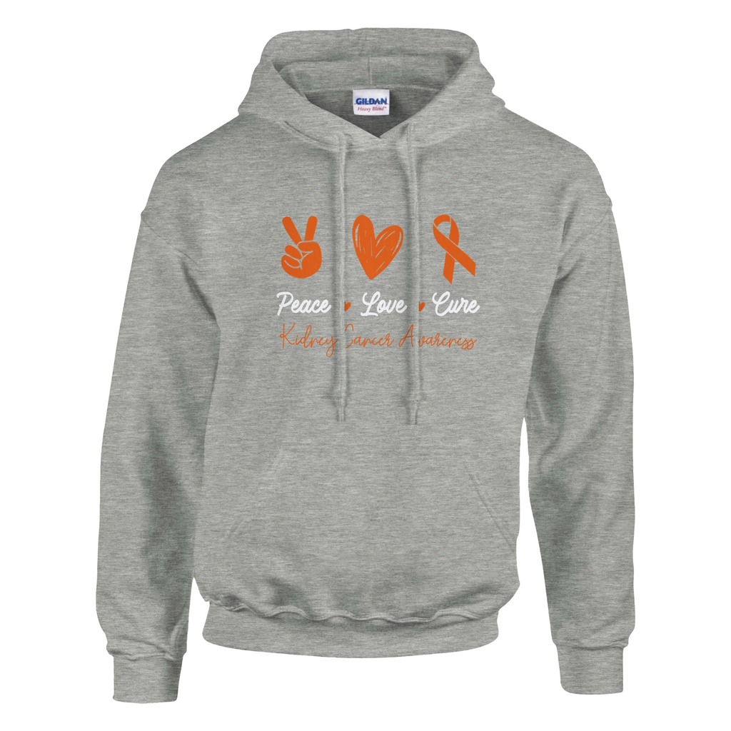 Peace, Love and Cure Kidney Cancer Awareness Unisex Pullover Hoodie