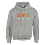 Peace, Love and Cure Kidney Cancer Awareness Unisex Pullover Hoodie