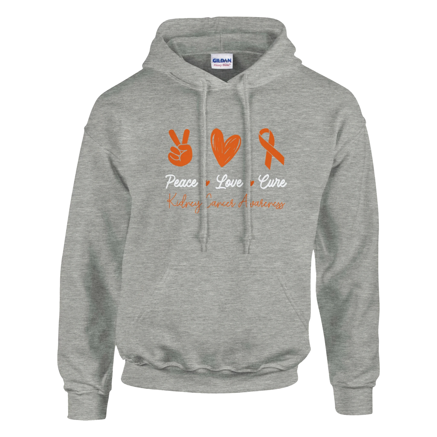 Peace, Love and Cure Kidney Cancer Awareness Unisex Pullover Hoodie