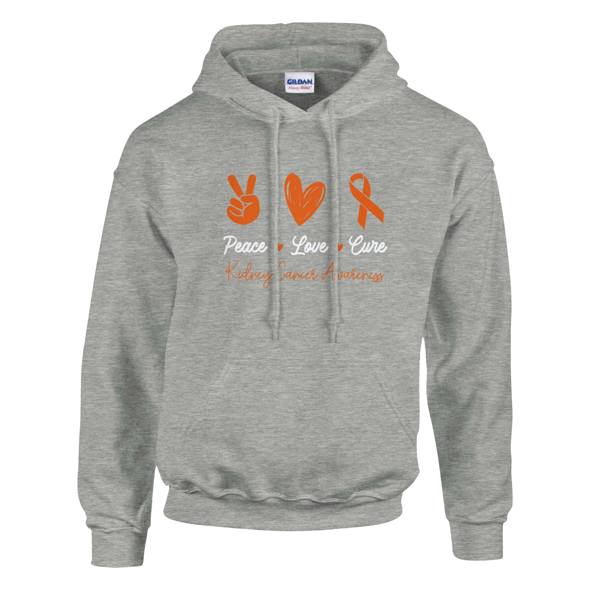 Peace, Love and Cure Kidney Cancer Awareness Unisex Pullover Hoodie