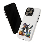 Halloween Witch Initial Phone Case - Letter A Pumpkin, Bat & Potion Cute Fall Phone Cover
