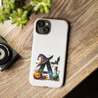 Halloween Witch Initial Phone Case - Letter A Pumpkin, Bat & Potion Cute Fall Phone Cover