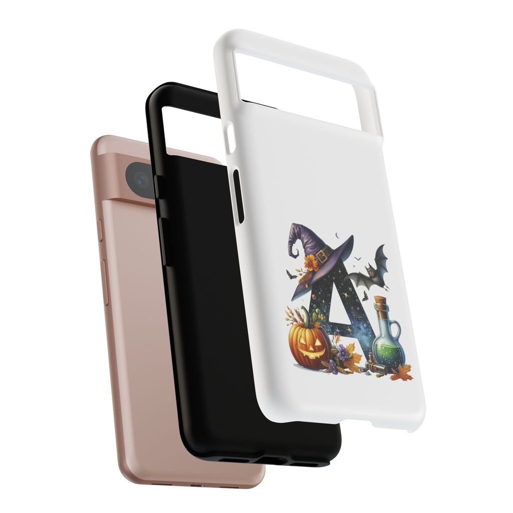 Halloween Witch Initial Phone Case - Letter A Pumpkin, Bat & Potion Cute Fall Phone Cover