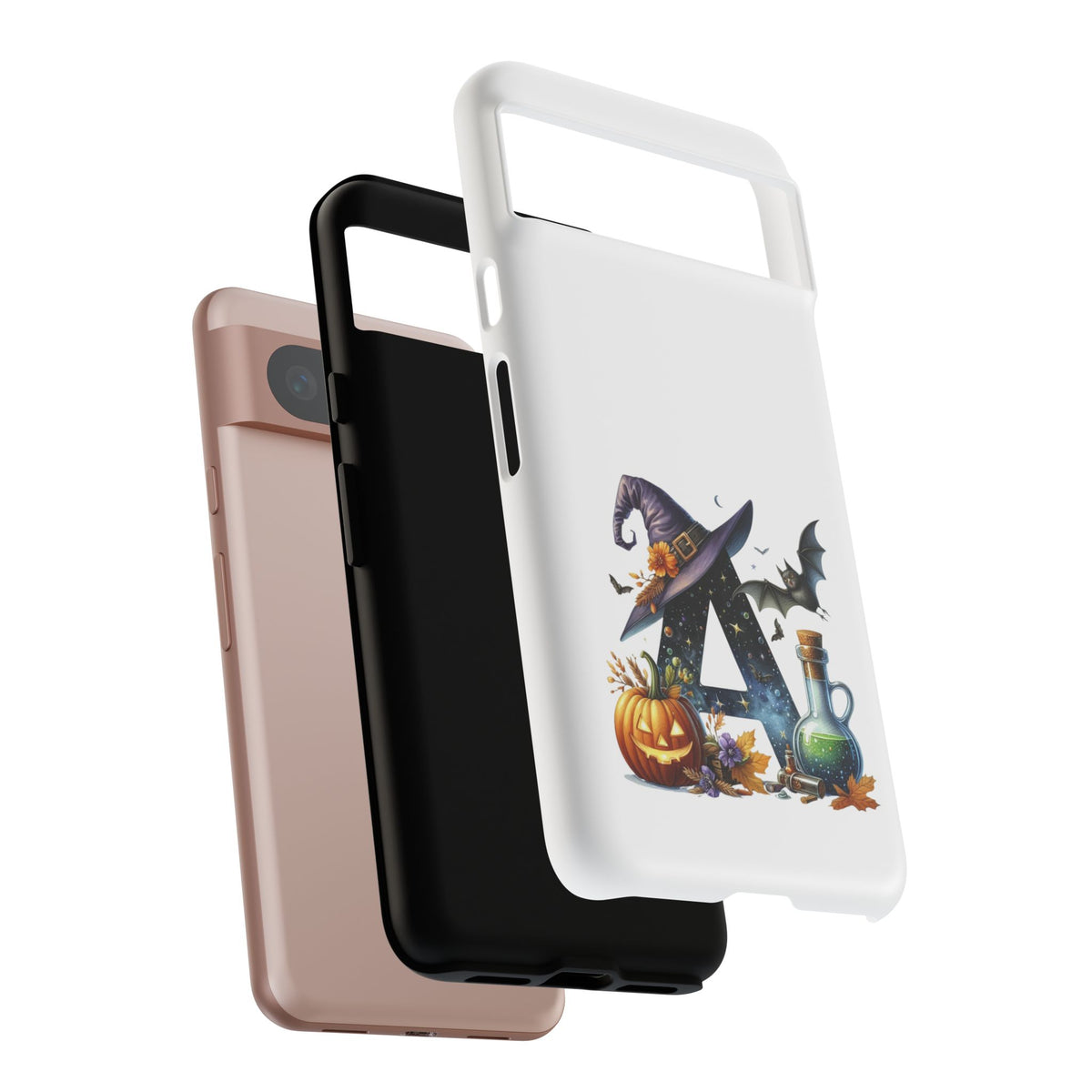 Halloween Witch Initial Phone Case - Letter A Pumpkin, Bat & Potion Cute Fall Phone Cover