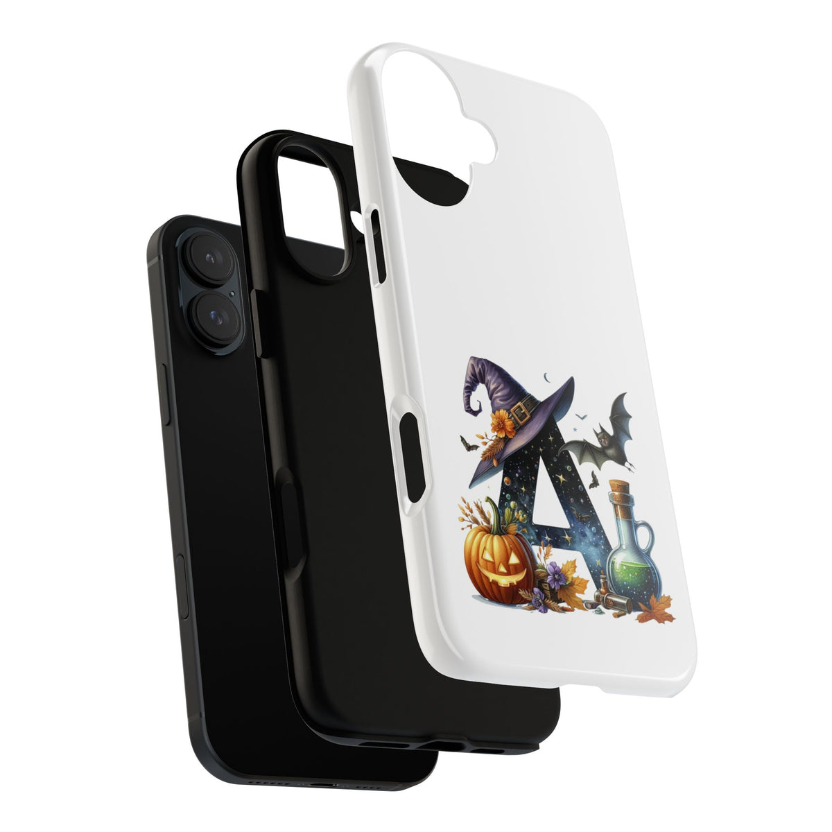 Halloween Witch Initial Phone Case - Letter A Pumpkin, Bat & Potion Cute Fall Phone Cover