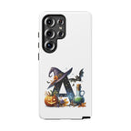 Halloween Witch Initial Phone Case - Letter A Pumpkin, Bat & Potion Cute Fall Phone Cover