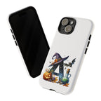 Halloween Witch Initial Phone Case - Letter A Pumpkin, Bat & Potion Cute Fall Phone Cover