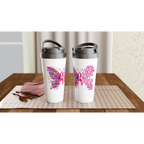 Butterfly Breast Cancer Awareness Travel Mug - 15oz Stainless Steel