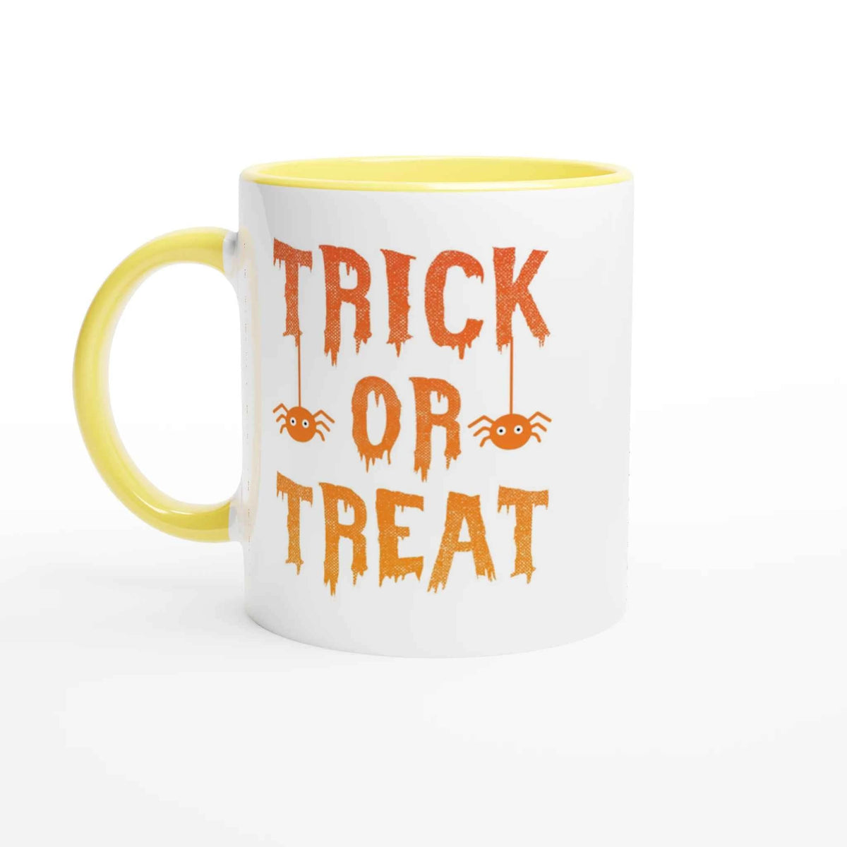 Trick or Treat Ceramic Mug – 11oz Glossy White with Coloured Accent