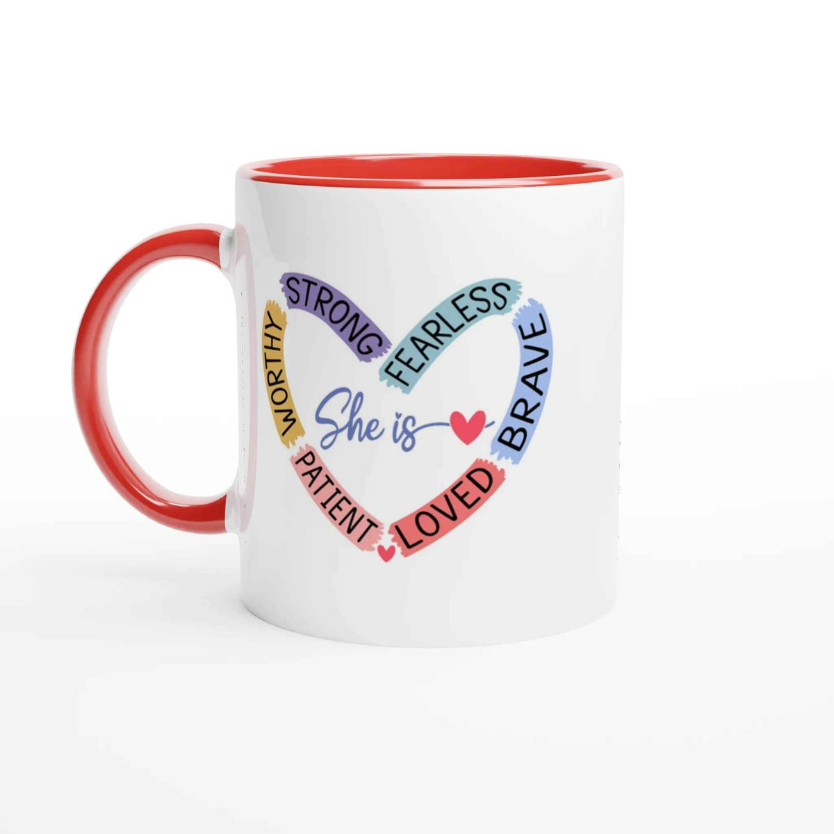 She Is Heart Affirmation Ceramic Mug – 11oz Glossy Two-Tone Design