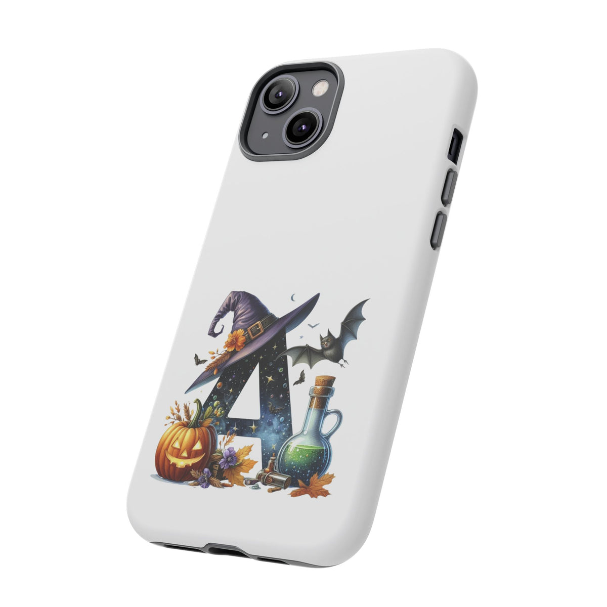 Halloween Witch Initial Phone Case - Letter A Pumpkin, Bat & Potion Cute Fall Phone Cover