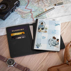 Cozy Blue Traveller Passport Cover — "Live with Curiosity" Illustrated Passport Holder