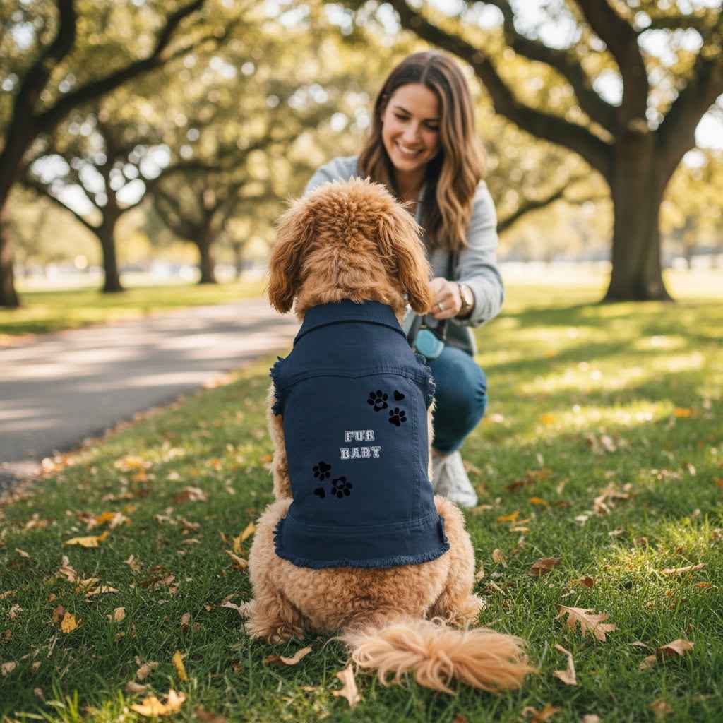 Fur Baby Dog Denim Jacket - Premium Indigo & Black Pet Outerwear