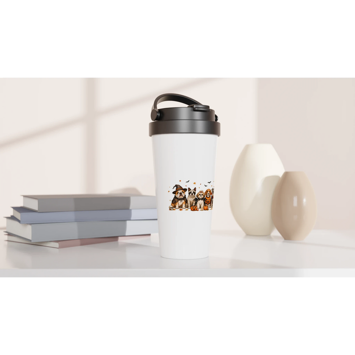 Dog Halloween Group Costume Travel Mug – 15oz Stainless Steel Insulated Cup