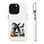 Halloween Witch Initial Phone Case - Letter A Pumpkin, Bat & Potion Cute Fall Phone Cover