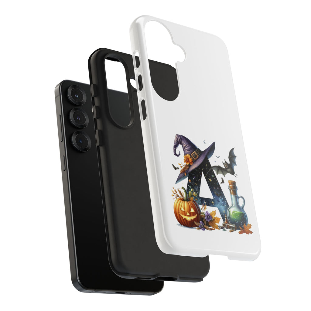 Halloween Witch Initial Phone Case - Letter A Pumpkin, Bat & Potion Cute Fall Phone Cover