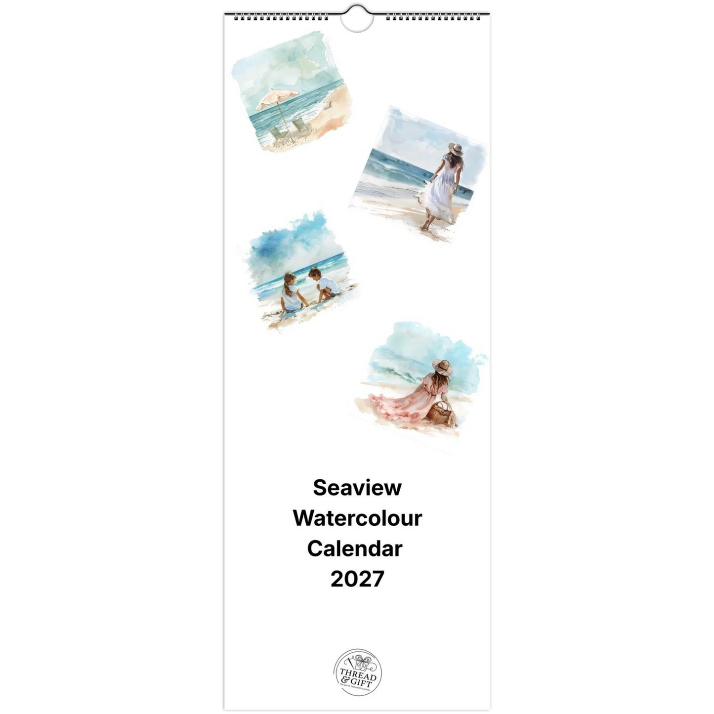2027 Seaview Watercolour Wall Calendar – Personalised Custom Dates & British Bank Holidays