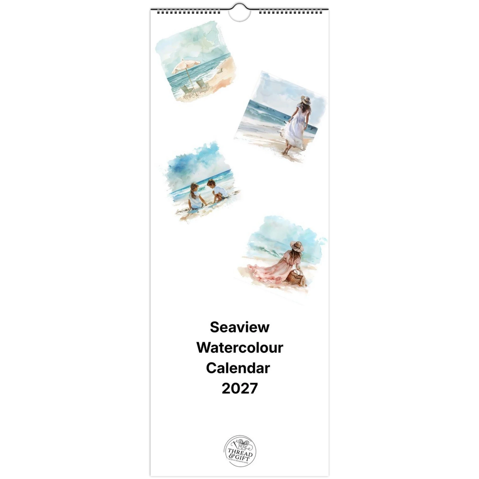2027 Seaview Watercolour Wall Calendar – Personalised Custom Dates & British Bank Holidays