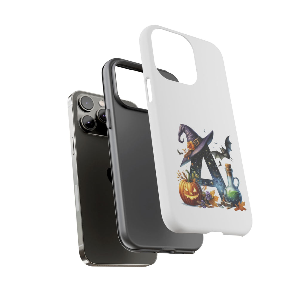 Halloween Witch Initial Phone Case - Letter A Pumpkin, Bat & Potion Cute Fall Phone Cover