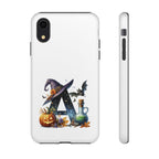 Halloween Witch Initial Phone Case - Letter A Pumpkin, Bat & Potion Cute Fall Phone Cover