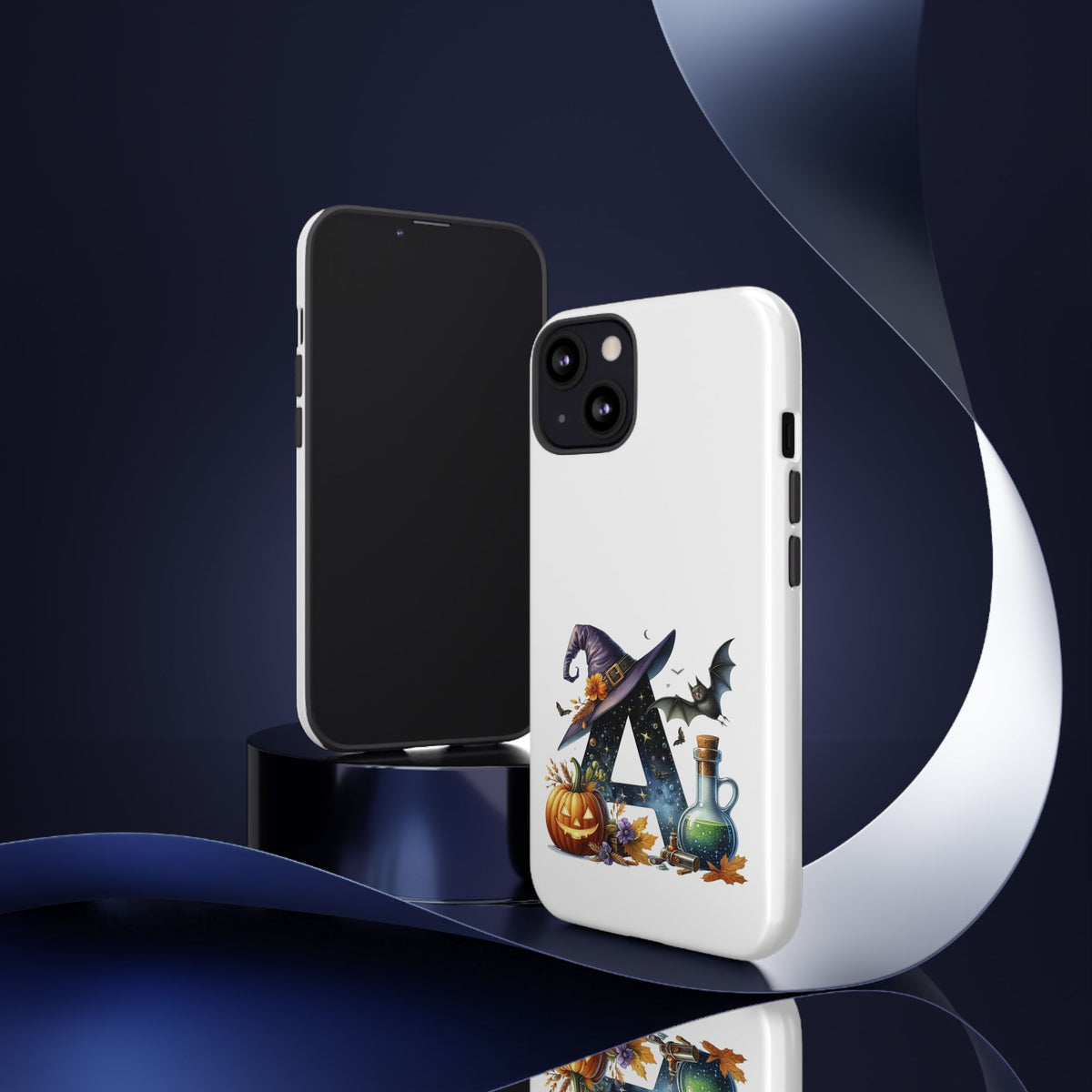 Halloween Witch Initial Phone Case - Letter A Pumpkin, Bat & Potion Cute Fall Phone Cover