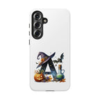 Halloween Witch Initial Phone Case - Letter A Pumpkin, Bat & Potion Cute Fall Phone Cover