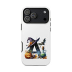 Halloween Witch Initial Phone Case - Letter A Pumpkin, Bat & Potion Cute Fall Phone Cover