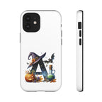 Halloween Witch Initial Phone Case - Letter A Pumpkin, Bat & Potion Cute Fall Phone Cover