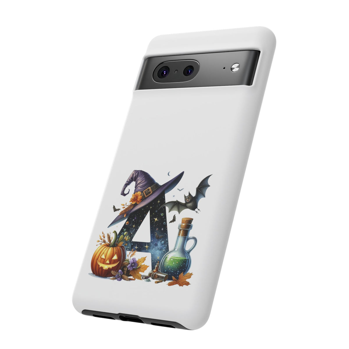 Halloween Witch Initial Phone Case - Letter A Pumpkin, Bat & Potion Cute Fall Phone Cover