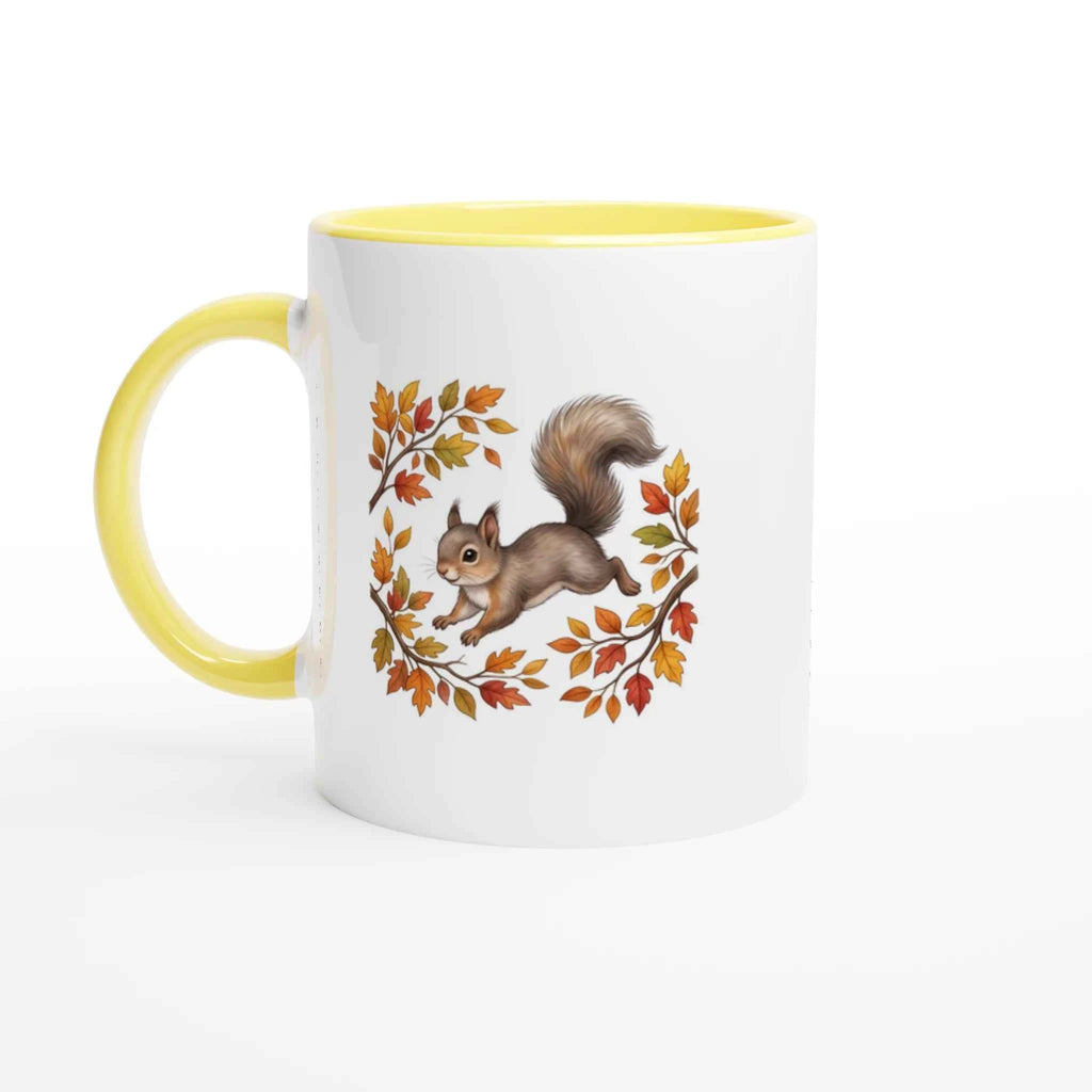 Woodland Autumn Ceramic Mug – 11 Seasonal Designs – 11oz Coloured Rim & Handle