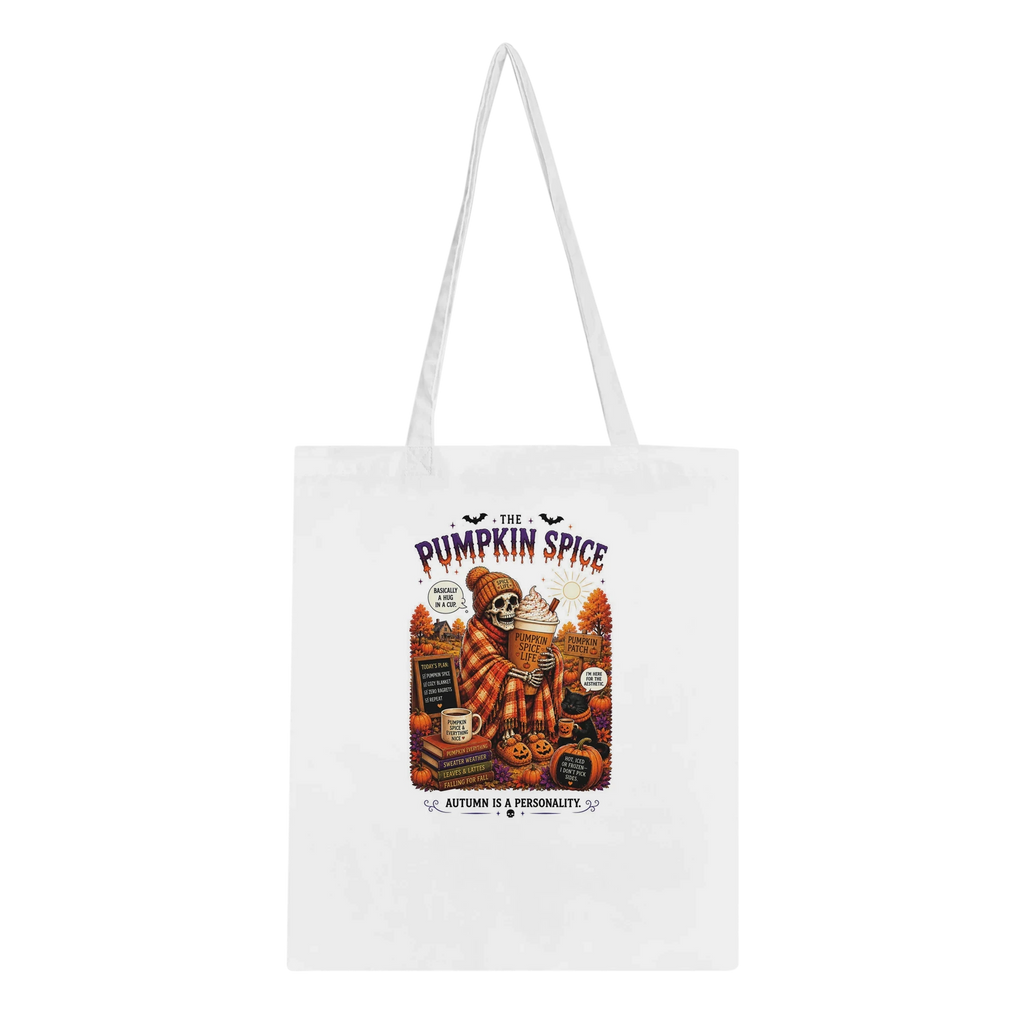 Pumpkin Spice Drink Skeleton Cotton Tote Bag – Eco-Friendly Reusable Shopper