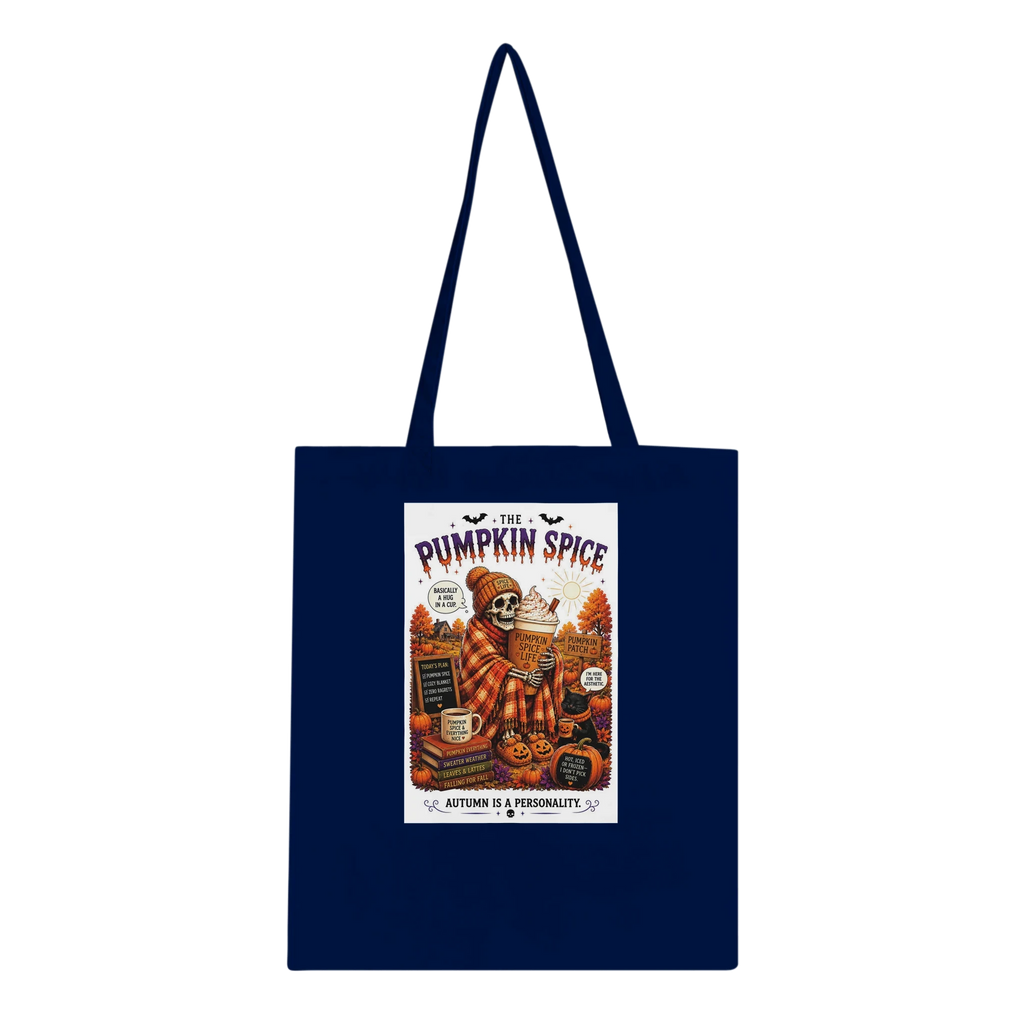 Pumpkin Spice Drink Skeleton Cotton Tote Bag – Eco-Friendly Reusable Shopper