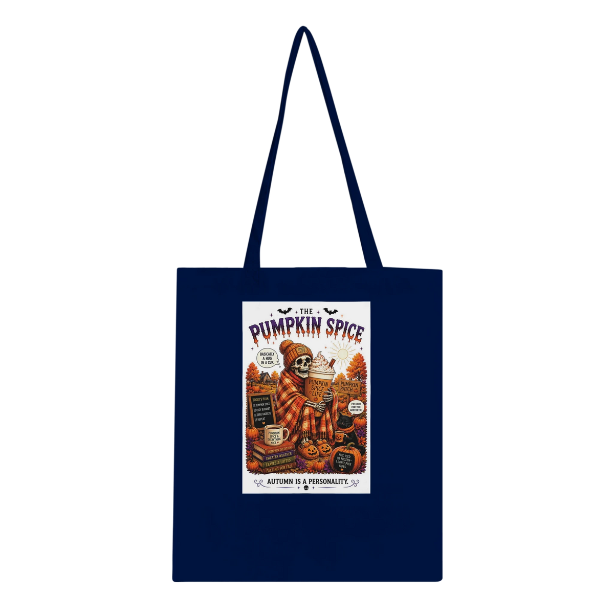 Pumpkin Spice Drink Skeleton Cotton Tote Bag – Eco-Friendly Reusable Shopper