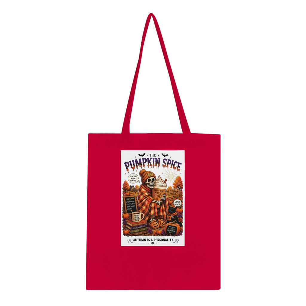 Pumpkin Spice Drink Skeleton Cotton Tote Bag – Eco-Friendly Reusable Shopper