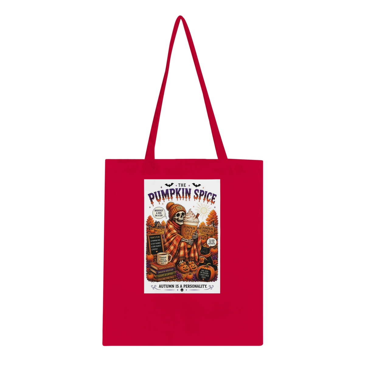 Pumpkin Spice Drink Skeleton Cotton Tote Bag – Eco-Friendly Reusable Shopper