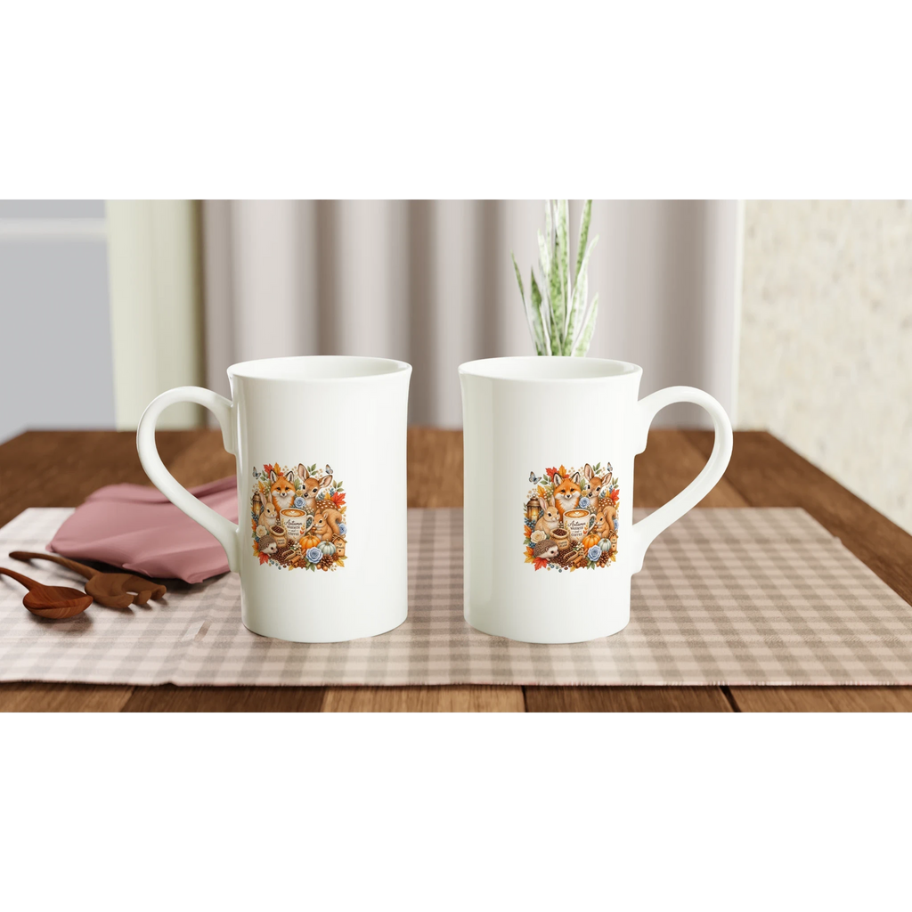 Cozy Autumn Woodland Porcelain Coffee Mug - 10oz Slim Design