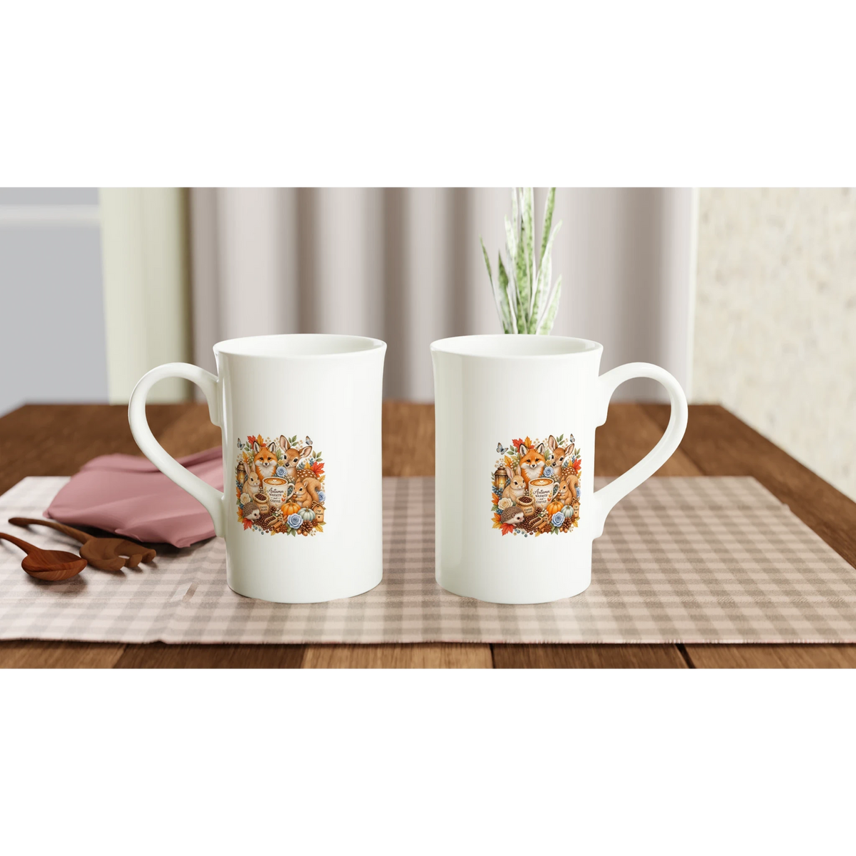 Cozy Autumn Woodland Porcelain Coffee Mug - 10oz Slim Design