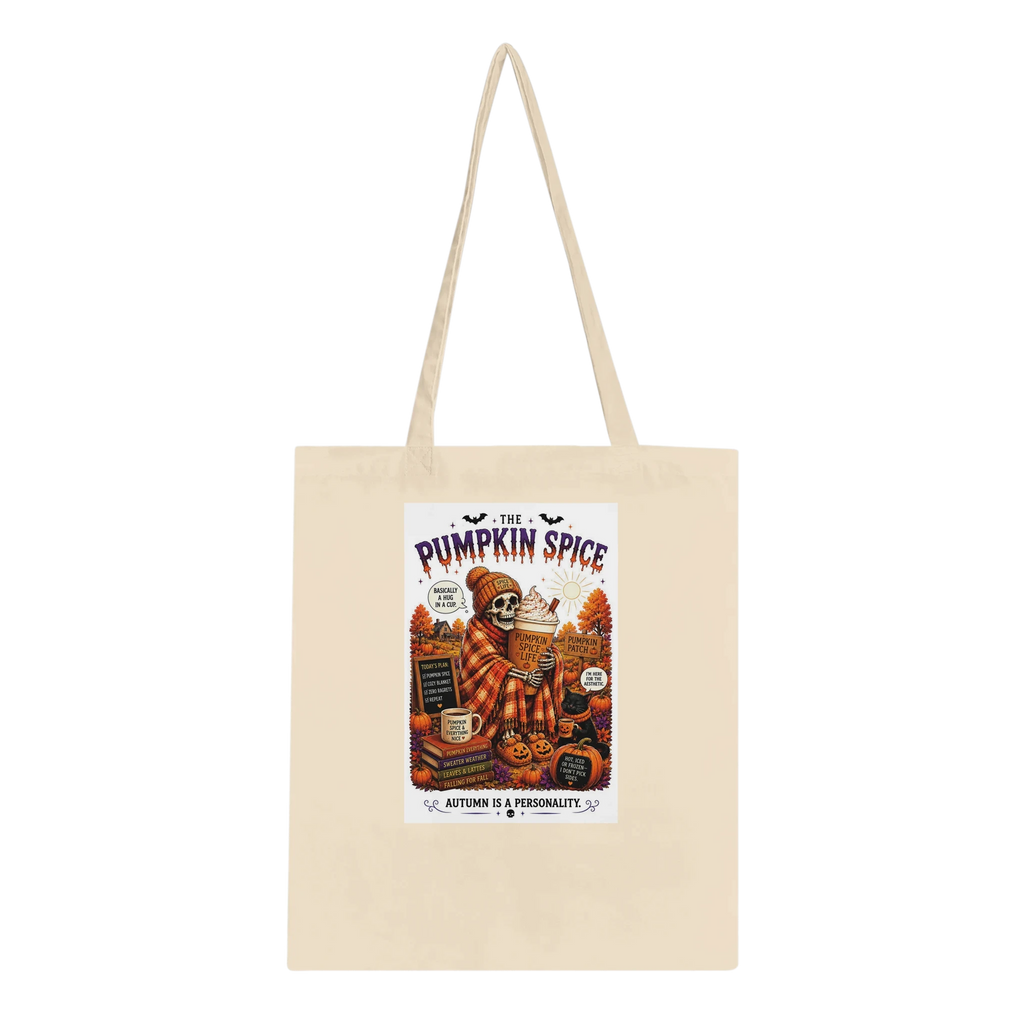 Pumpkin Spice Drink Skeleton Cotton Tote Bag – Eco-Friendly Reusable Shopper
