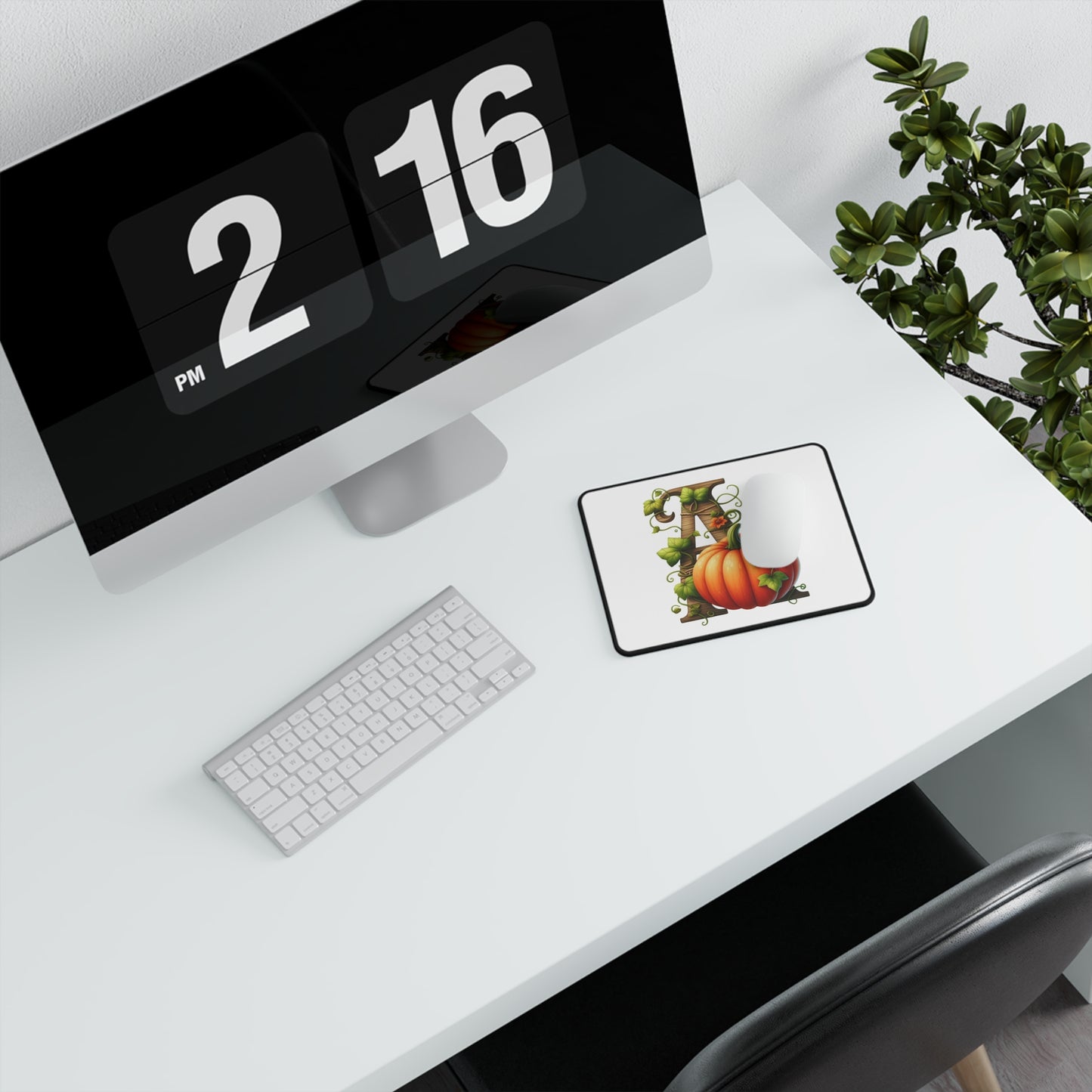 Autumn Pumpkin Letter A Mouse Pad — Fall Monogram Gaming Desk Mat