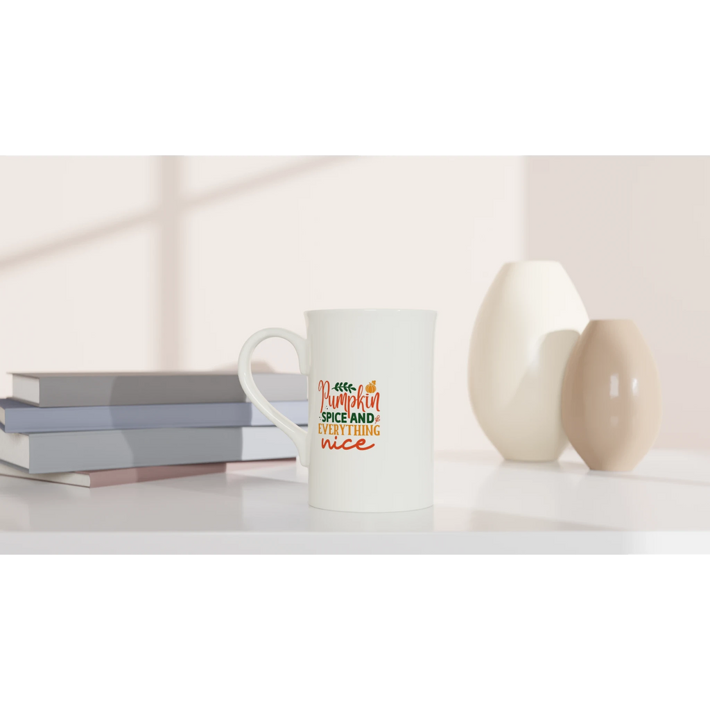 Pumpkin Spice and Everything Nice Slim Porcelain Mug – 10oz Glossy White Finish