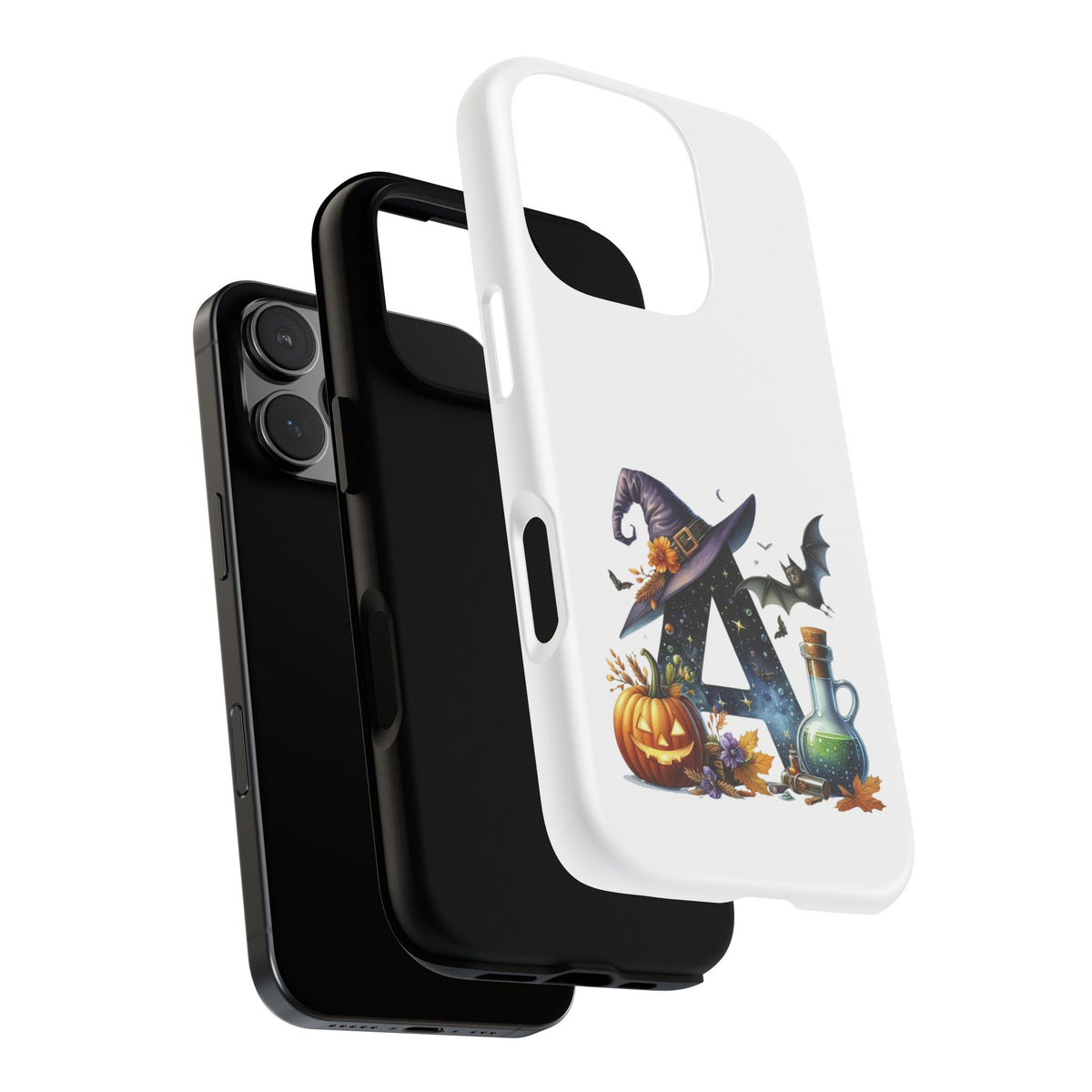 Halloween Witch Initial Phone Case - Letter A Pumpkin, Bat & Potion Cute Fall Phone Cover