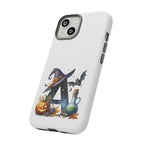 Halloween Witch Initial Phone Case - Letter A Pumpkin, Bat & Potion Cute Fall Phone Cover