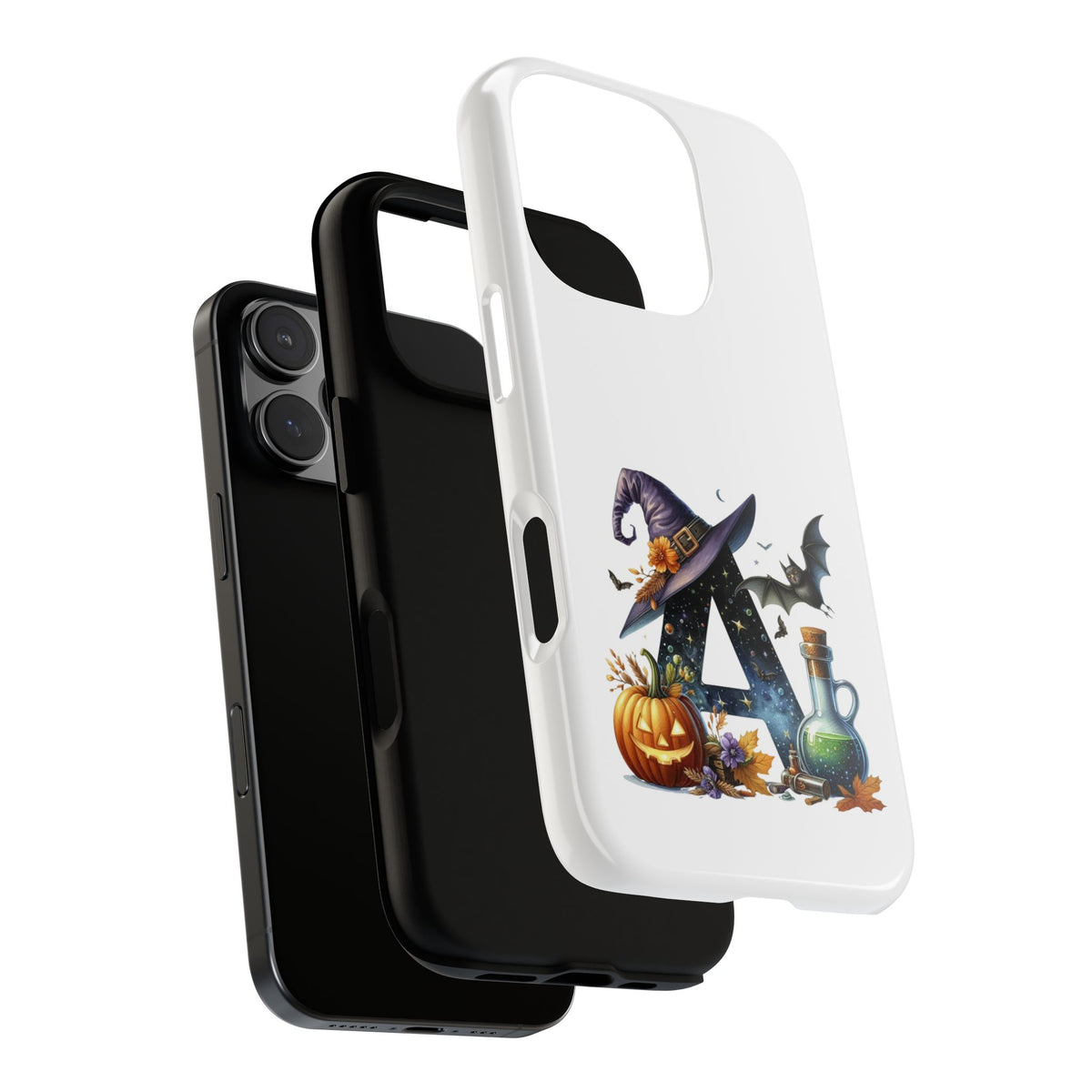 Halloween Witch Initial Phone Case - Letter A Pumpkin, Bat & Potion Cute Fall Phone Cover