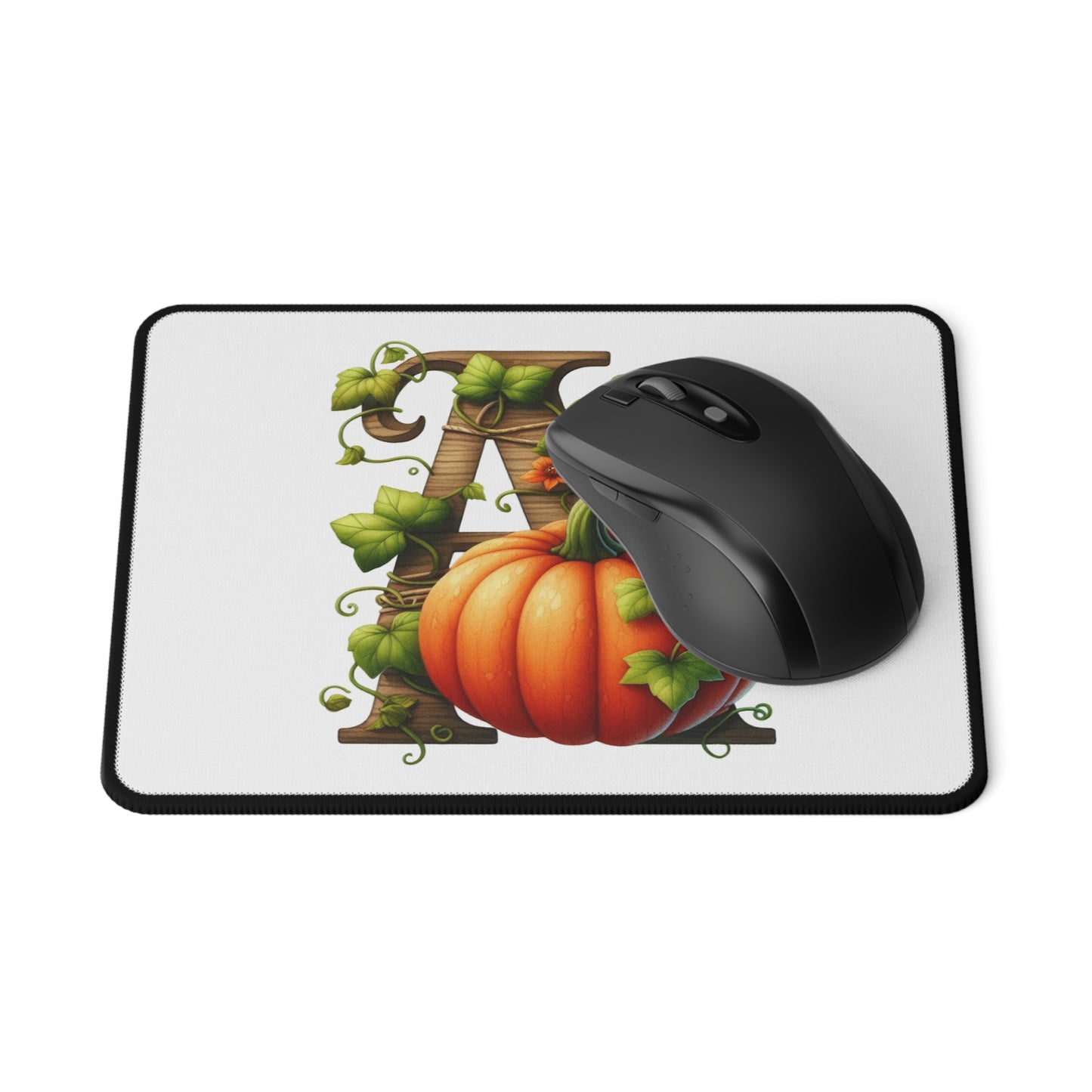Autumn Pumpkin Letter A Mouse Pad — Fall Monogram Gaming Desk Mat