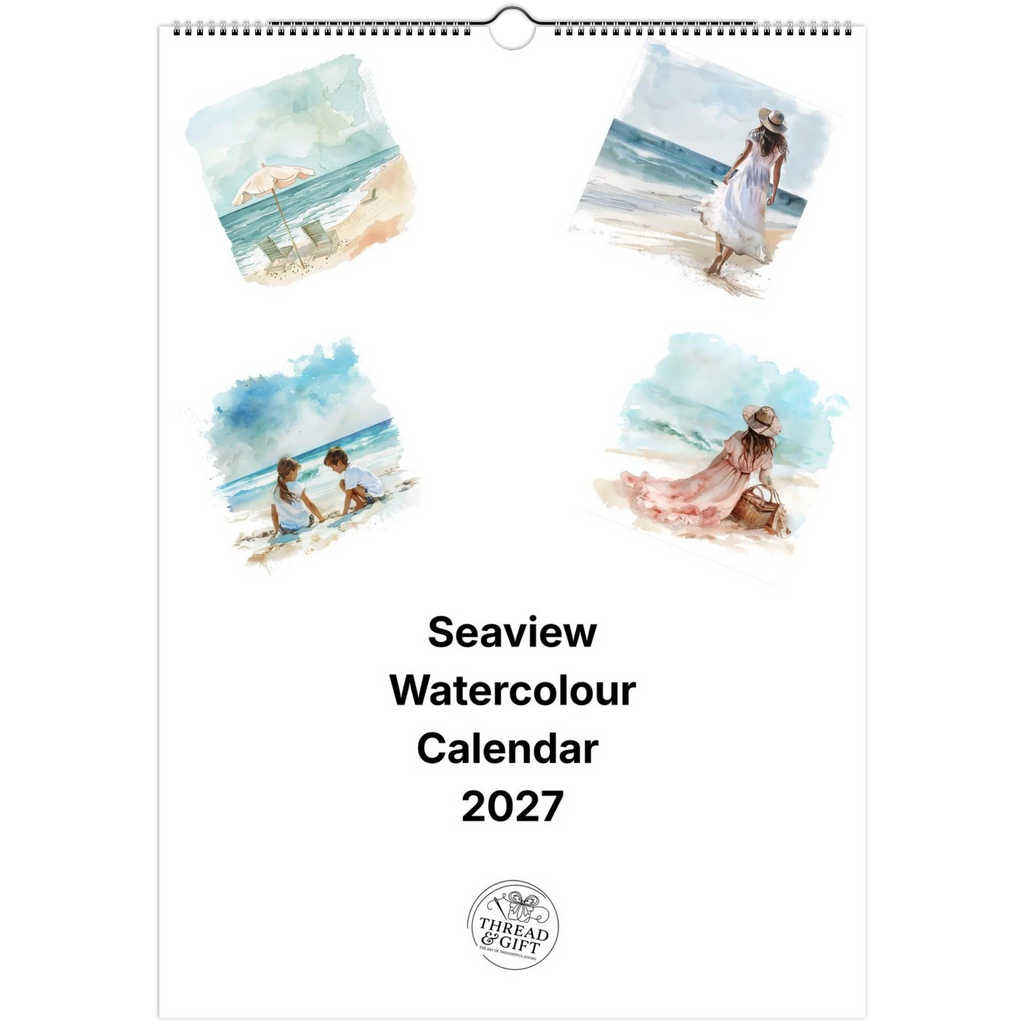 2027 Seaview Watercolour Wall Calendar – Personalised Custom Dates & British Bank Holidays