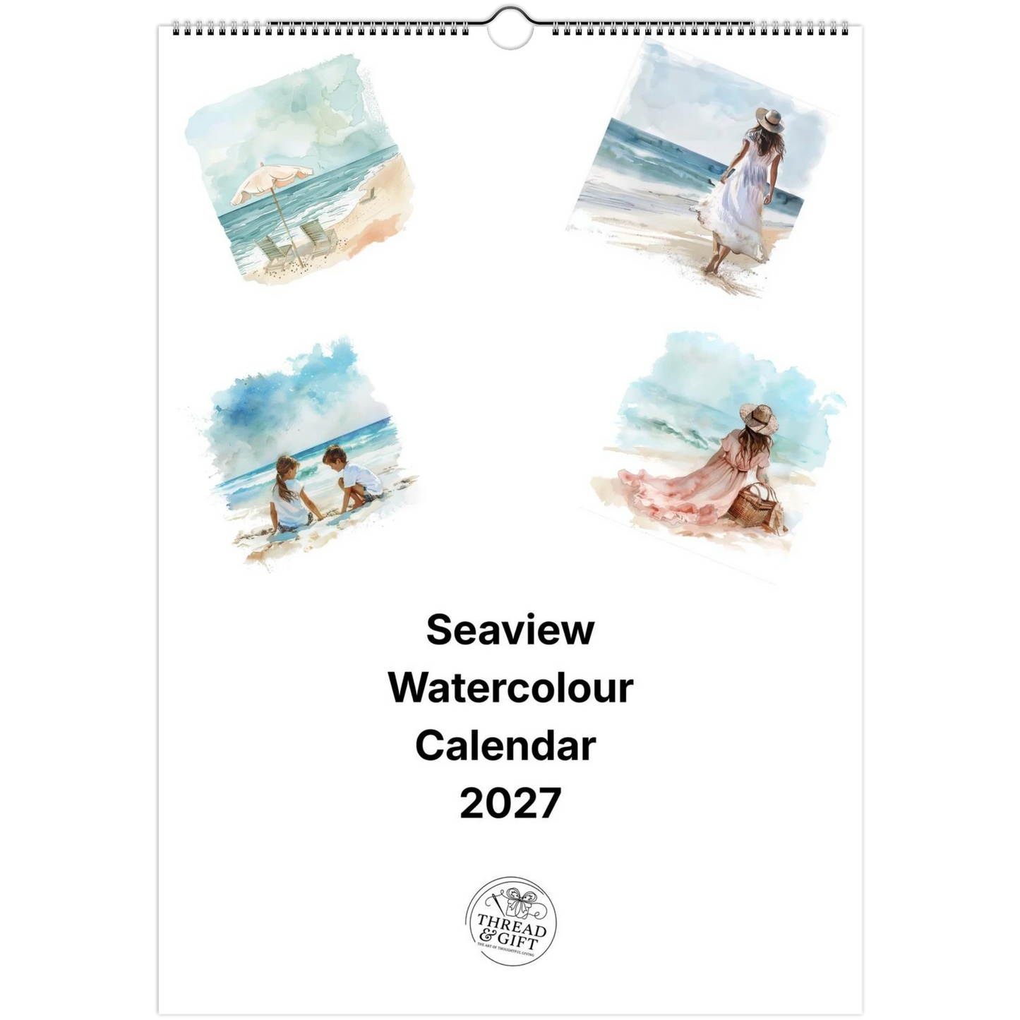 2027 Seaview Watercolour Wall Calendar – Personalised Custom Dates & British Bank Holidays