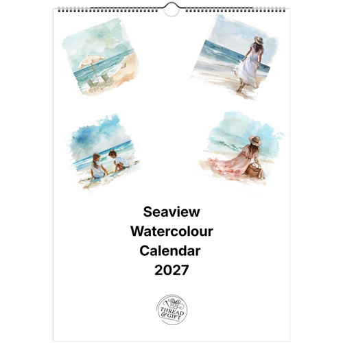 2027 Seaview Watercolour Wall Calendar – Personalised Custom Dates & British Bank Holidays