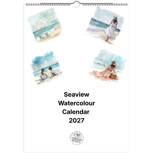 2027 Seaview Watercolour Wall Calendar – Personalised Custom Dates & British Bank Holidays