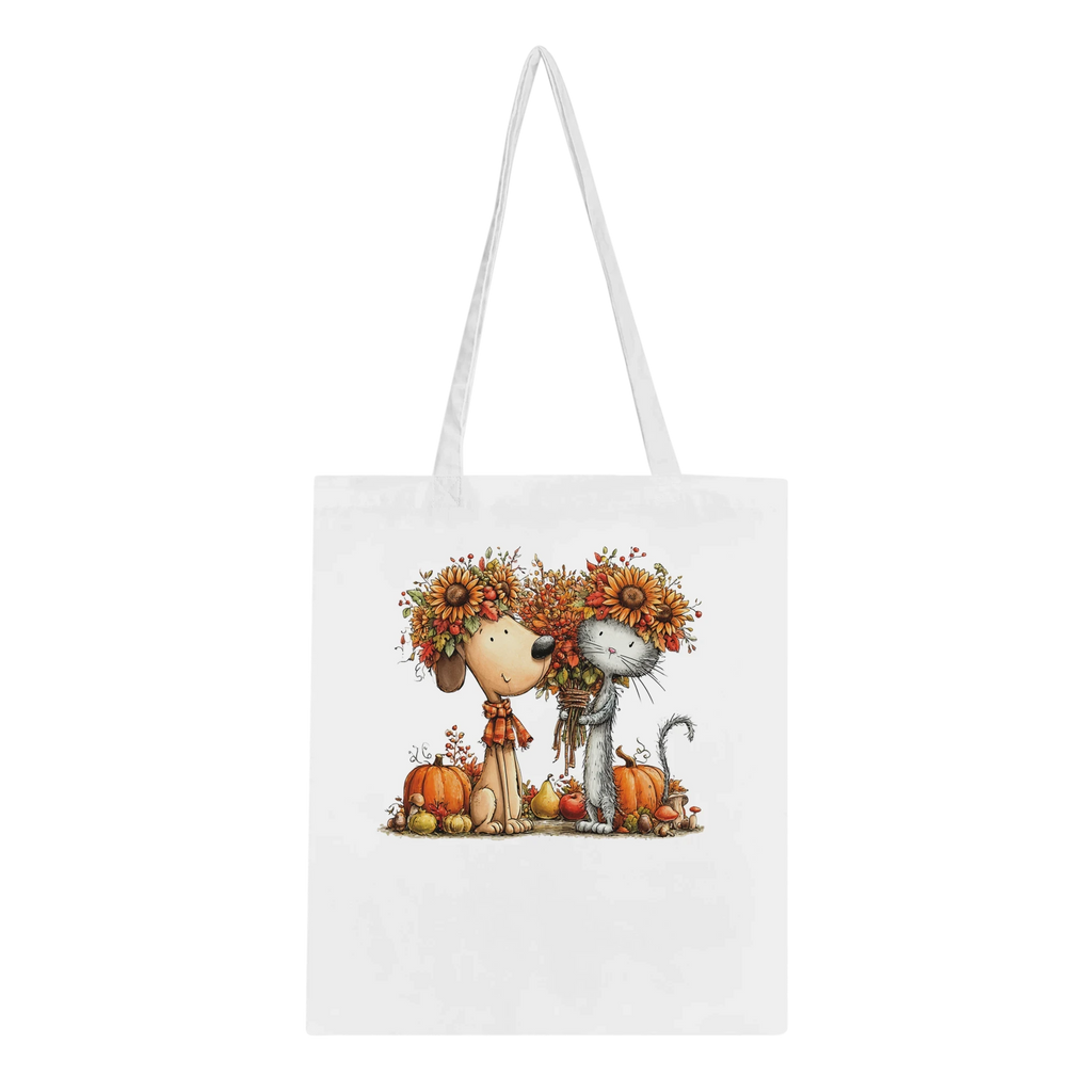 Autumn Pet Themed Cotton Tote Bag – Dog and Cat Seasonal Artwork